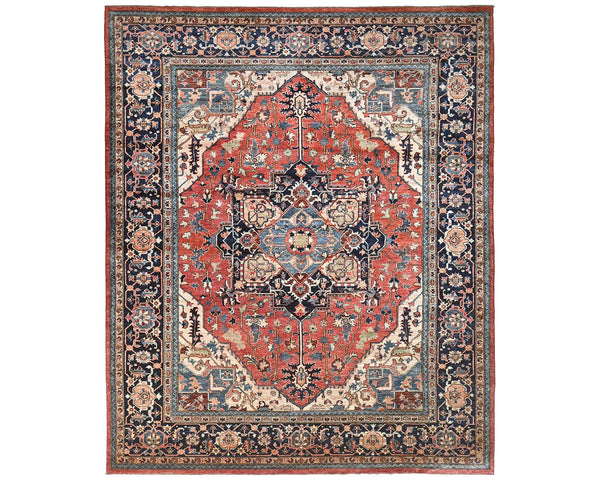 9x12 Rust Blue Aryana Afghan Hand Knotted Veg Dye Wool Area Rug